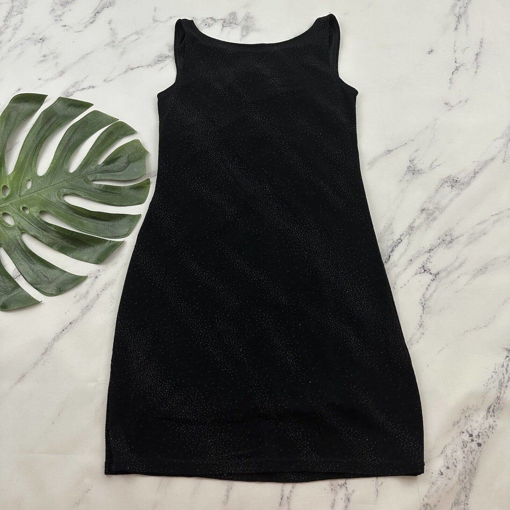David Wayne Womens Vintage Y2k Slip Dress Size M Black Sparkle Mesh Draped Back